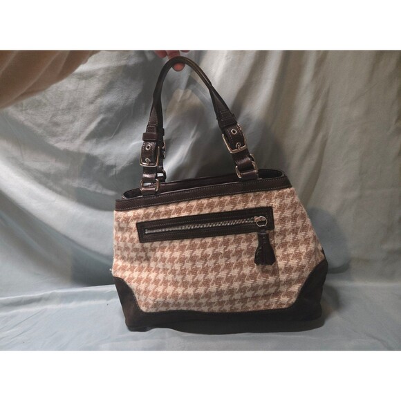 NWOT COACH Vintage  Classic Tweed Wool Hand Bag Hounstooth Satchel